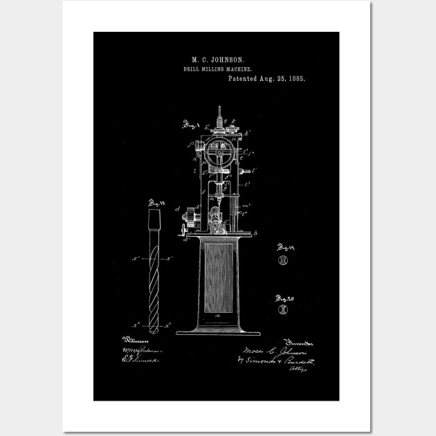 Drill Milling Machine Vintage Patent Hand Drawing Wall Art by TheYoungDesigns